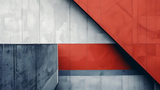 Abstract image of a colorful geometric pattern with a red triangle and gray and white rectangles