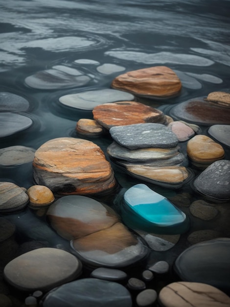 Photo abstract image of colorful pebbles on an ocean beach