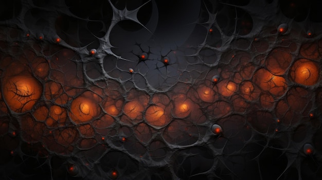 an abstract image of a dark black background with glowing orange balls