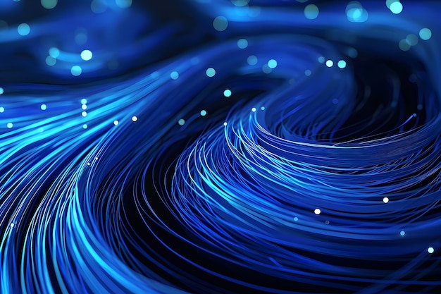 Abstract image of data flow within network represented by blue lines as waves