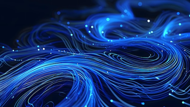 Abstract image of data flow within network represented by blue lines as waves