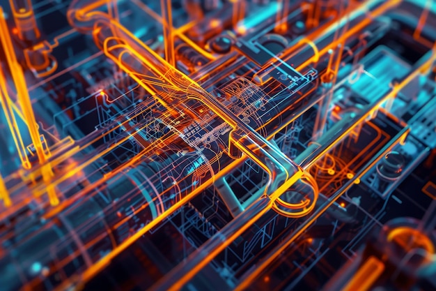 abstract image depicting complex interconnected operational processes within a digital environment abstract representation of operational processes and workflow