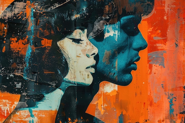 Abstract image of a double portrait of a woman and a man Art collage