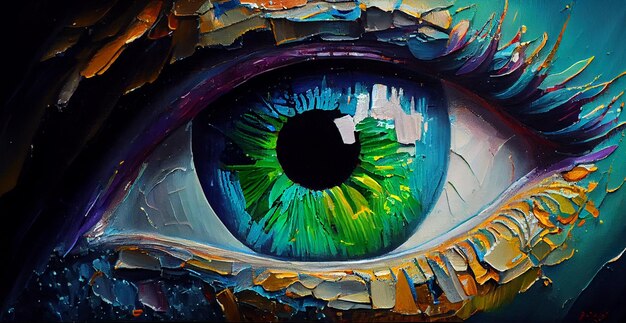 Abstract image of an eye Fluorite Conceptual abstract closeup of oil painting on canvas AI generated image