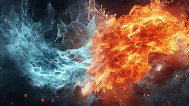 Abstract image of fire and ice meeting in violent Ai Generative