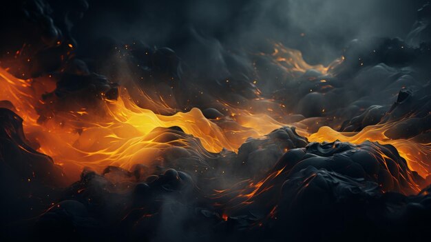 黒い背景に火と煙の抽象的なイメージ