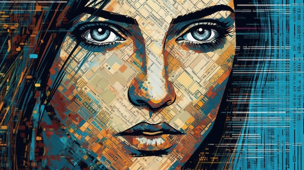 Abstract image of a girl's face Fantasy concept Illustration painting