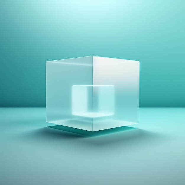 Abstract image of a glass cube on a green background