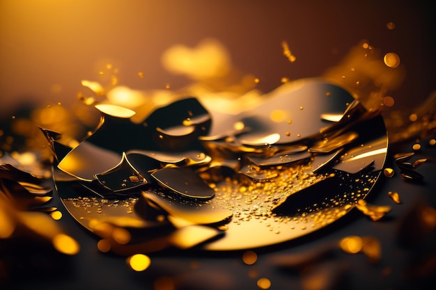 An abstract image of gold plate with broken pieces Generative AI