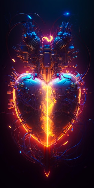 Абстрактное изображение сердца со светящимися огнями Generative AI