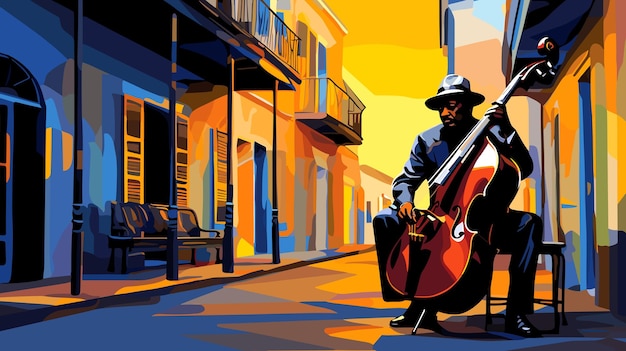 Photo abstract image of jazz musicians on the streets of new orleans