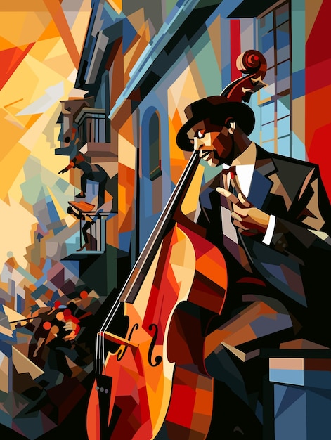 Абстрактное изображение джазовых музыкантов на улицах Нового Орлеана