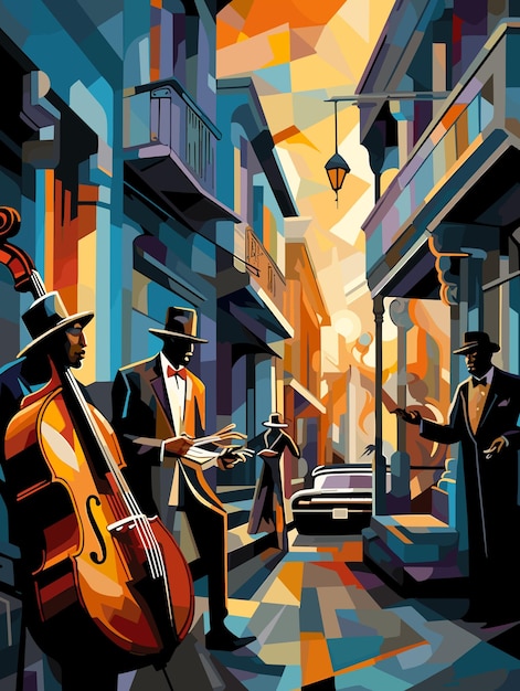 Abstract image of jazz musicians on the streets of New Orleans