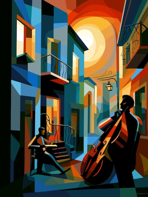 Abstract image of jazz musicians on the streets of New Orleans