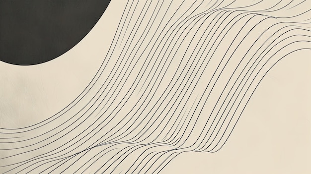 Фото Абстрактное изображение черно-белых линий, круга, волн, жидкого покрытия, одеяла, ткани, движения, потока, энергии, контраста, минимализма, плавности, белого фона.