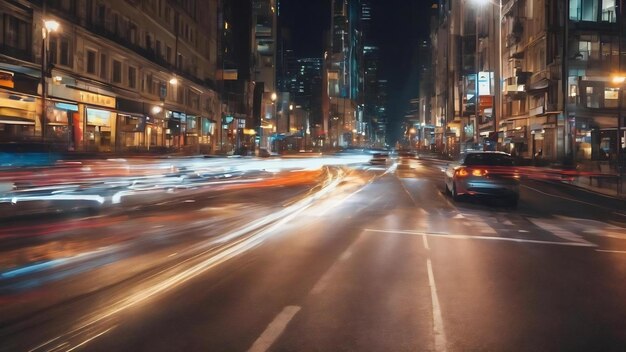 写真 夜の都市道路での車のぼんやりした動きの抽象的な画像