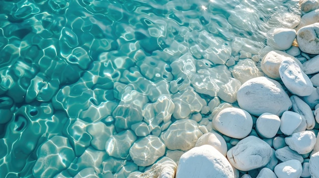 사진 바다의 추상적인 이미지 바위 위에 물 물결 태양과 함께  돌