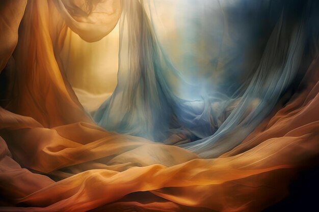 An abstract image of an orange and blue fabric