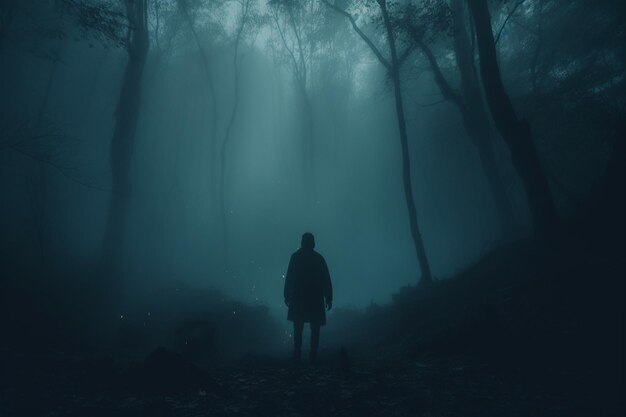 Абстрактное изображение человека, стоящего в туманном Generative ai