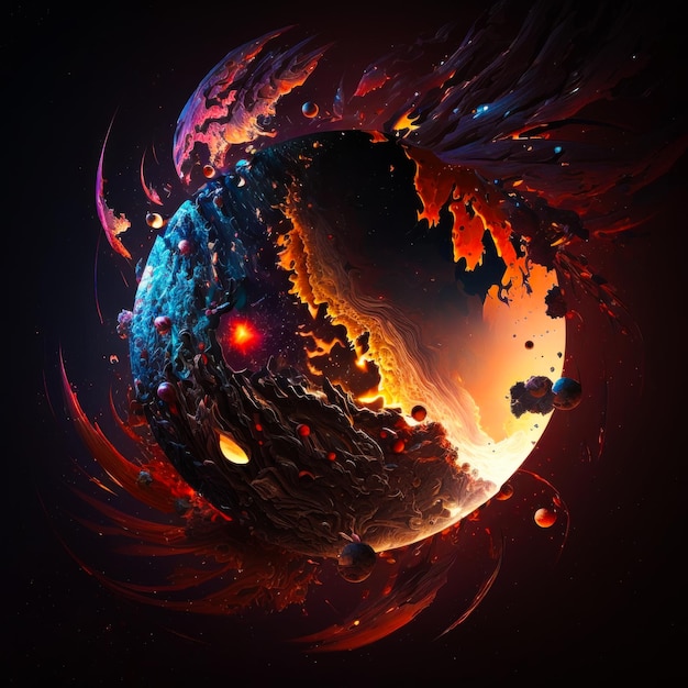 Абстрактное изображение планеты с огнем и пламенем Generative AI