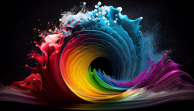 An abstract image of a rainbowcolored wave emanating from the center of the image Generative AI Illustration