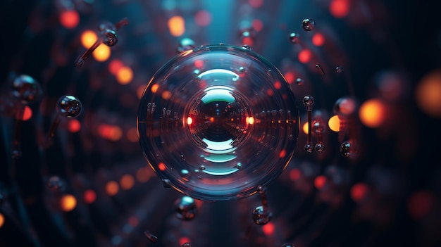 an abstract image of a sphere with bubbles and lights