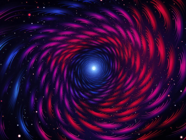 An abstract image of a spiral galaxy with red and blue swirls