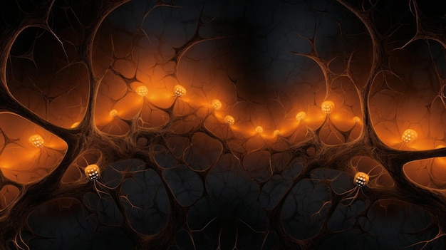 an abstract image of a tree with glowing orange lights