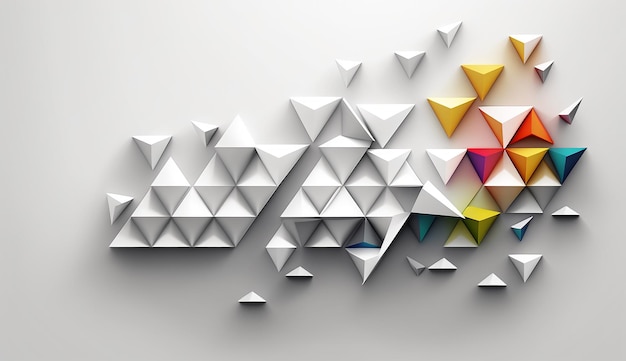 An abstract image of triangles with different colors and shapes.