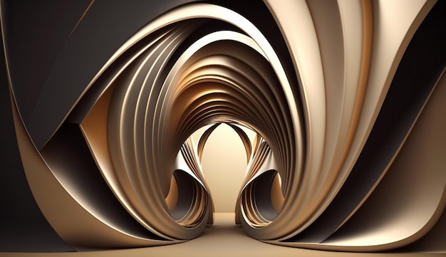 An abstract image of a tunnel with gold and black colors.