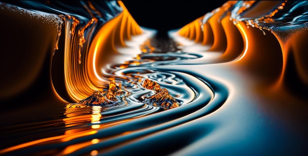 Foto un'immagine astratta di acqua che scorre attraverso un tunnel buio ai generativa