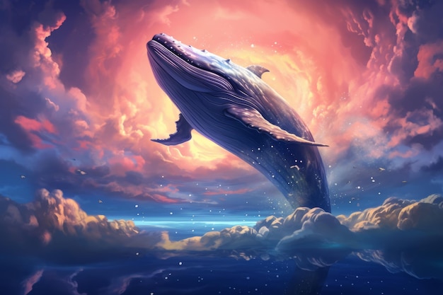 An abstract image of whale and moon in the clouds Beautiful illustration picture Generative AI