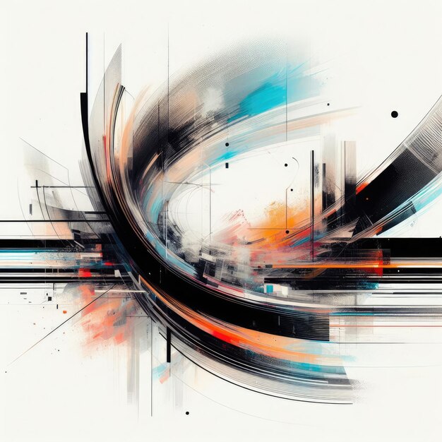 Photo an abstract image with a white background and colorful brushstrokes in black blue orange and red