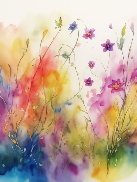 abstract incredible grasses flowers paradise stones background painting on paper HD watercolor image