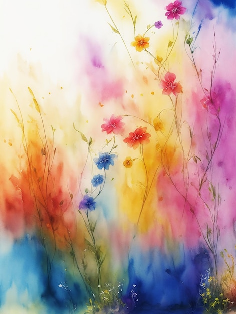 abstract incredible grasses flowers paradise stones background painting on paper HD watercolor image