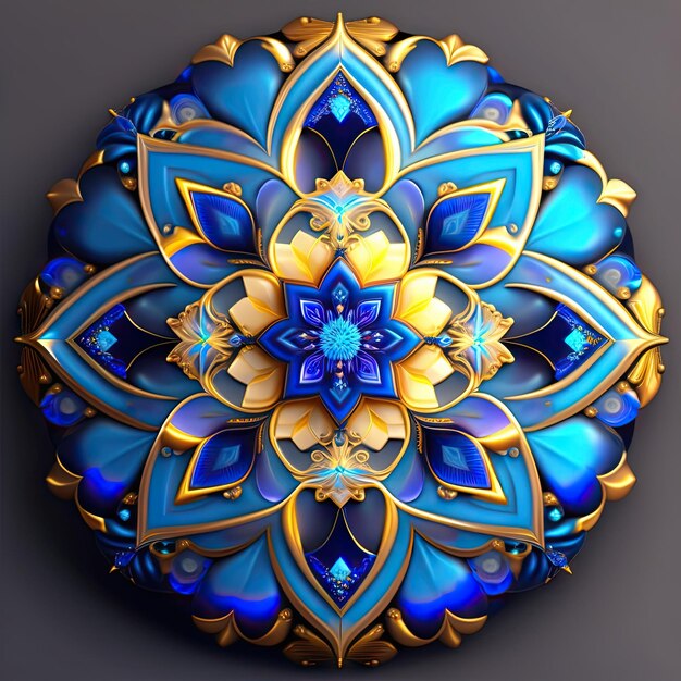 Abstract ingewikkeld symmetrisch blauw ornament Fantastische gloeiende fractale vormen Feestelijk behang