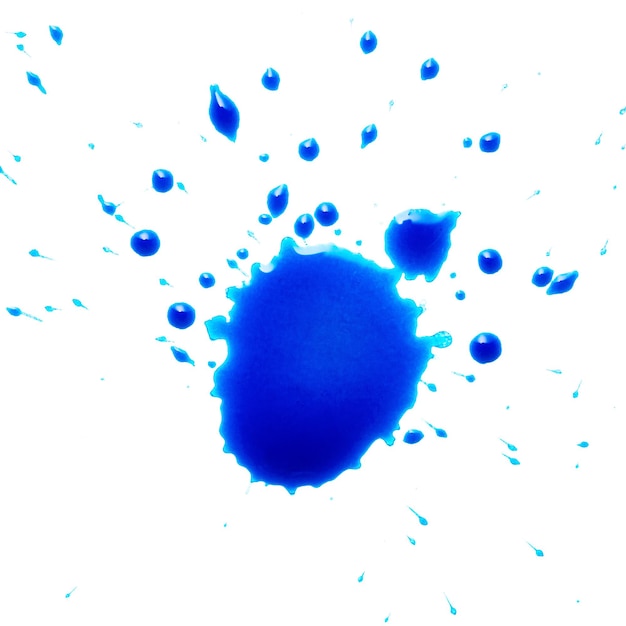 白い背景に分離された抽象的なインクの飛沫またはドロップ。分離された青い水彩スプラッシュ。