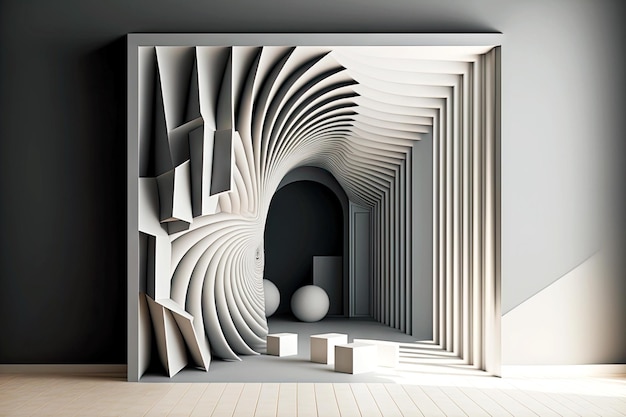 Abstract interior e in form of d rendering minimal room with ribbed and steed walls generative ai