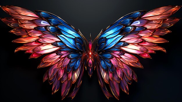 Фото Абстрактные изолированные яркие светящиеся крылья бабочки в темноте для фотографии