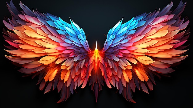 Abstract isolated vivid glowing feather wings for photography