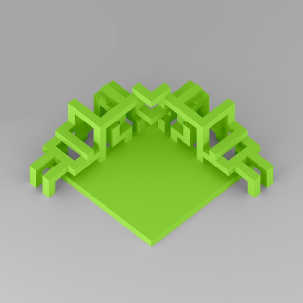 Abstract isometric arrangement of an expanding cube 3D illustration