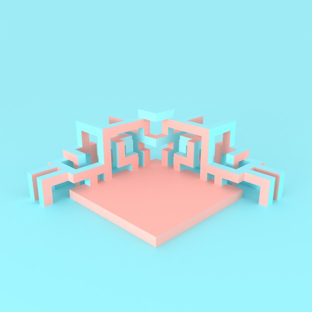 Abstract isometric arrangement of an expanding cube 3D illustration