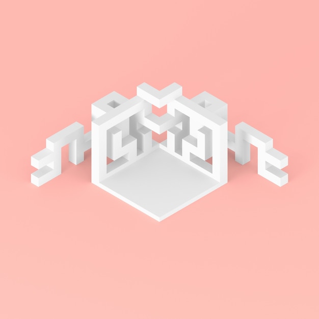 Photo abstract isometric arrangement of an expanding cube 3d illustration