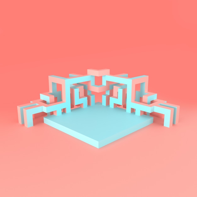 膨張する立方体の3 Dイラストレーションの抽象的な等尺性配置