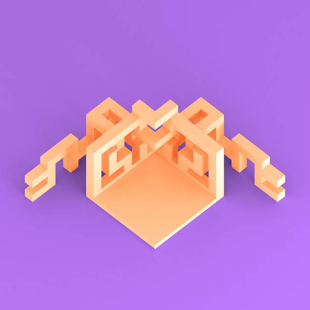 Abstract isometric arrangement of an expanding cube 3D illustration