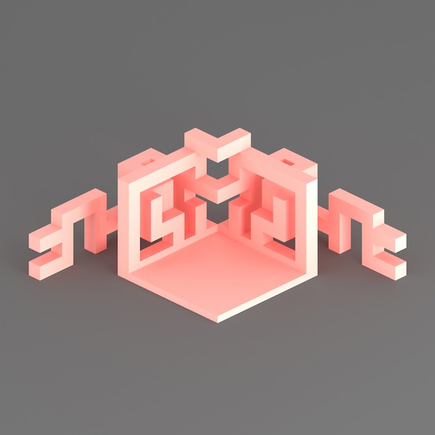 Abstract isometric arrangement of an expanding cube 