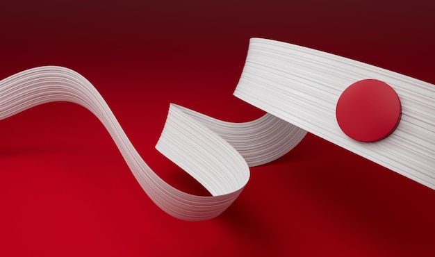 Abstract Japan flag ribbon isolated background Red and White 3d illustration