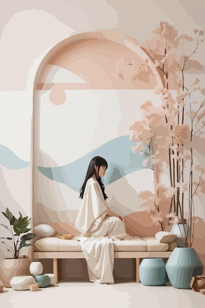 abstract Japanese boho style wallpaper