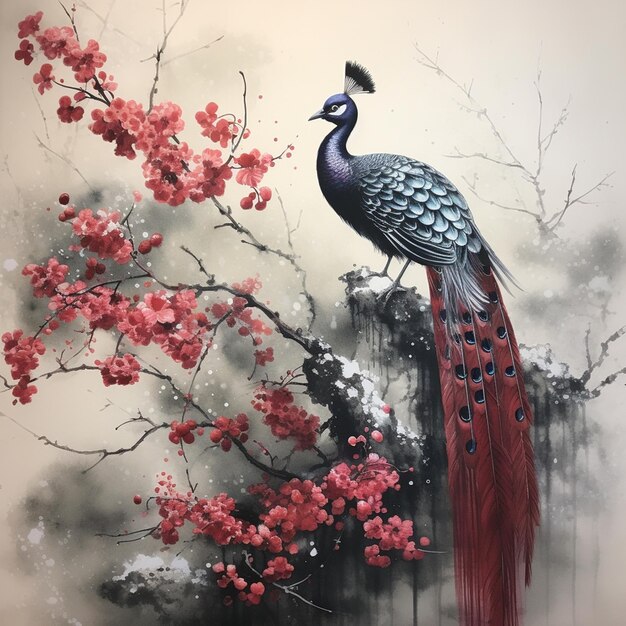 Photo abstract japanese sumie animal painting