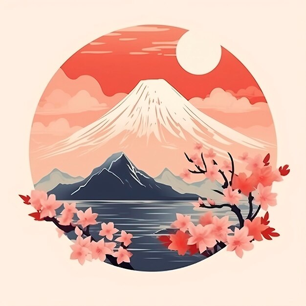 Abstract Japans landschap met bergillustraties